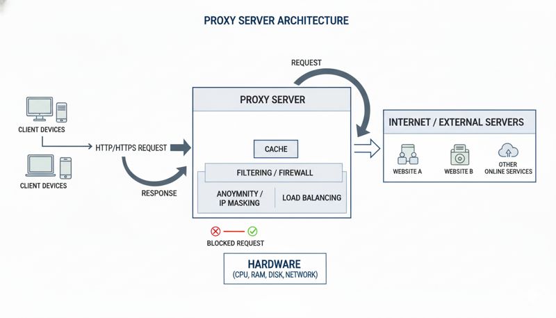 Схематичное изображение работы прокси-сервера
