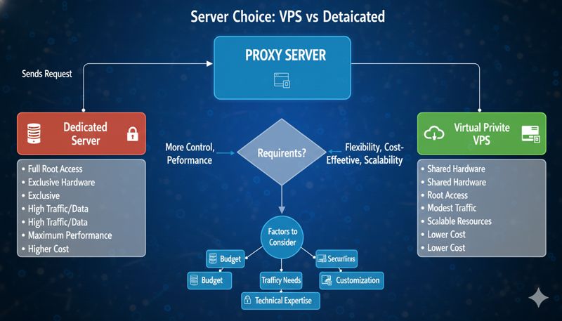 Схематичное изображение выбора между VPS и выделенным сервером
