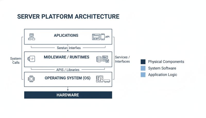 Схематичное изображение слоев серверной платформы (Hardware, OS, Middleware, Application)